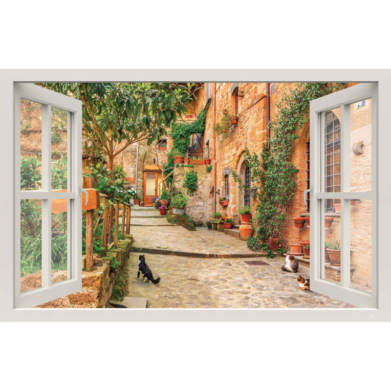Tuinposter Raam steeg katten 140x90cm