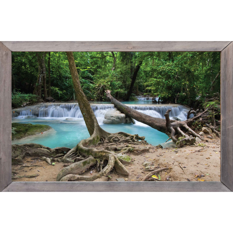 Tuinposter lijst ht waterval bos 140x90cm
