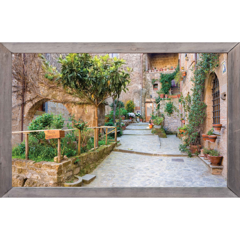 Tuinposter lijst hout steeg trap 140x90cm