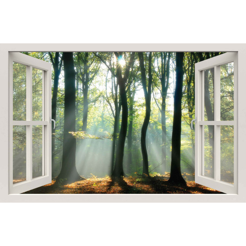 Tuinposter Raam lichtinval bos 140x90cm